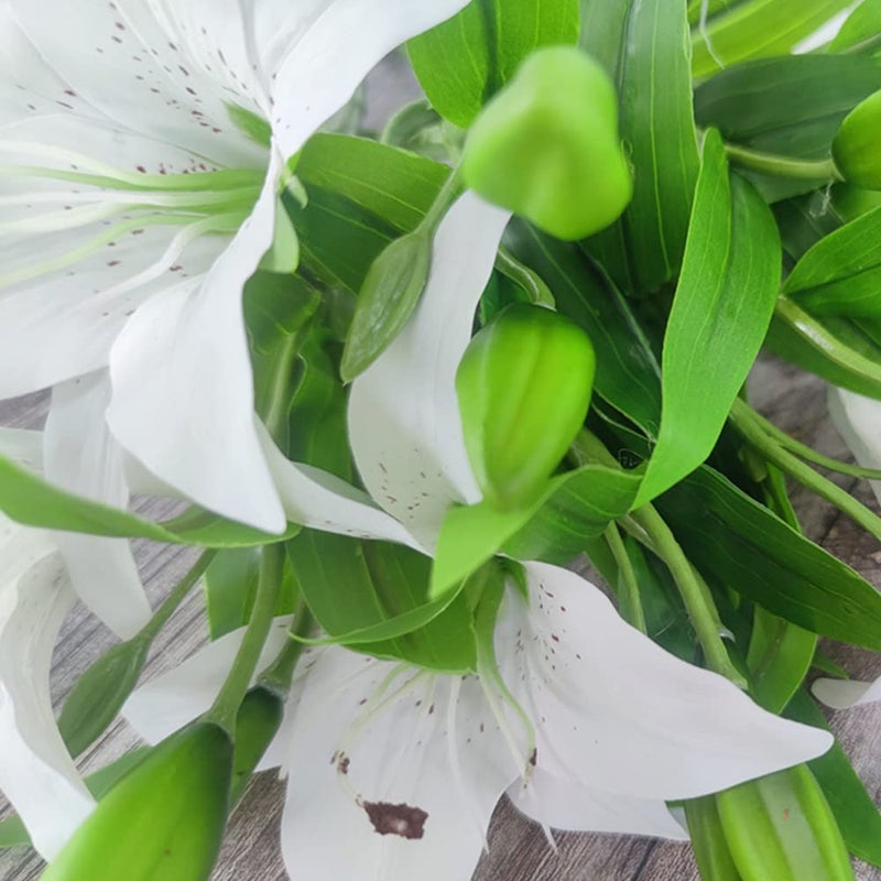 AntranStore 7 Pcs Artificial Lily Flowers Artificial Lilies Flowers for Home Wedding Bouquets Home Hotel Party Decor Graves Arrangement (White) - Image 5
